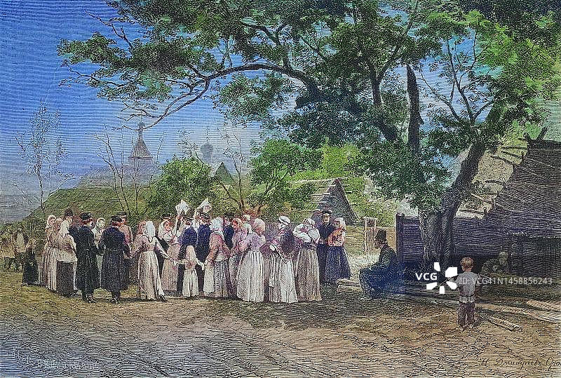 俄罗斯霍罗vod舞，俄罗斯，历史，19世纪原版数字修复复制品图片素材