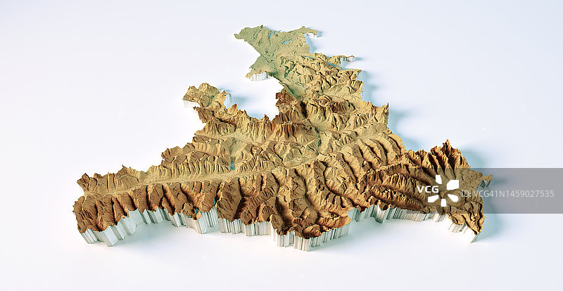 奥地利萨尔茨堡地形图3D视图彩色隔离图片素材