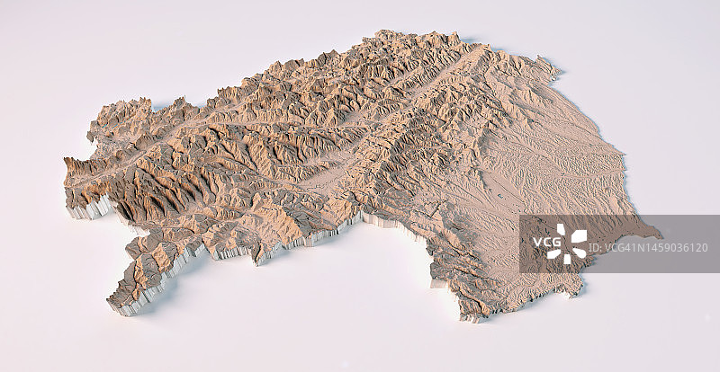 奥地利施泰尔马克地形图3D中性视图图片素材