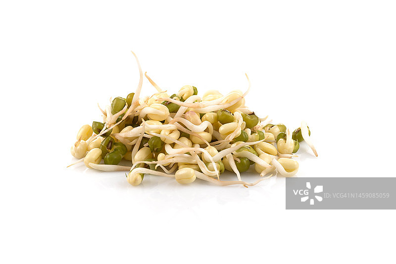 白色背景上的豌豆种子发芽特写微距俯视图图片素材