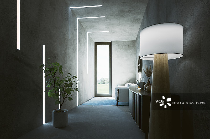 狭窄的现代客厅隔间图片素材