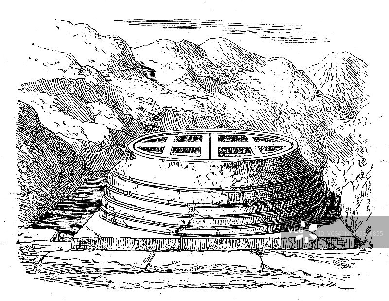 巴比伦黏土陵墓的复古雕刻插图 - 伊拉克穆盖伊尔古城图片素材