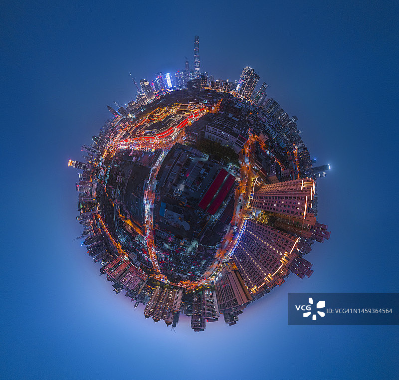 中国农历新年期间上海外滩豫园的黄昏360度景观图片素材