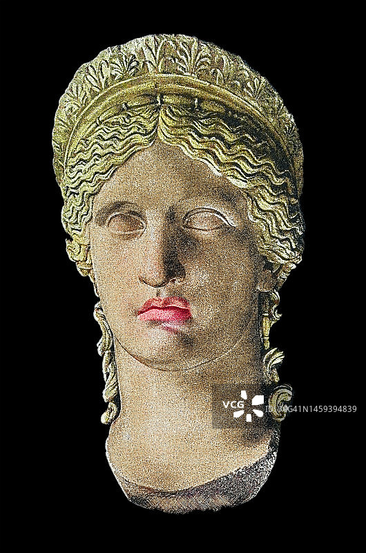 罗马女神朱诺或希腊女神赫拉的古老雕刻插图图片素材