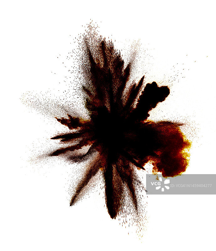 白色背景上的爆炸、火云、烟雾和火花图片素材