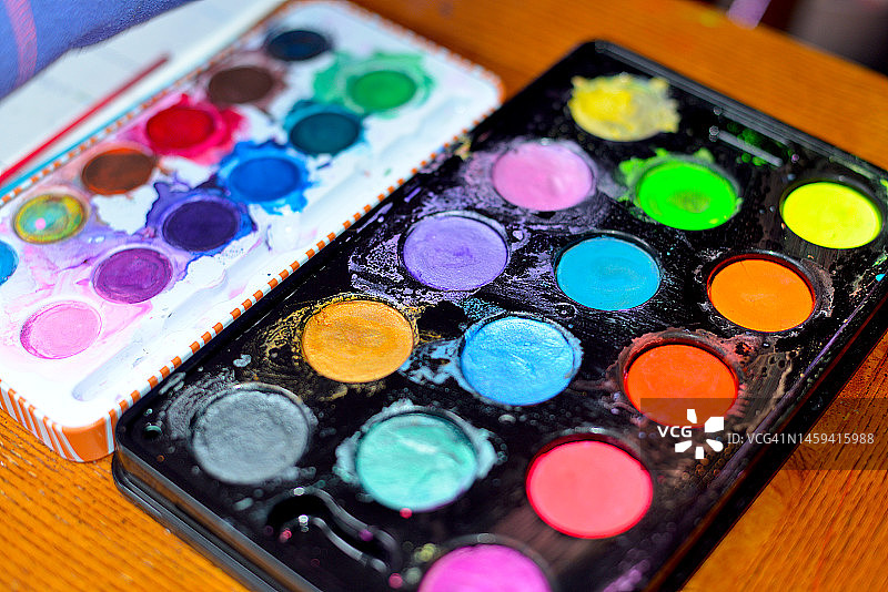 水彩颜料特写图片素材