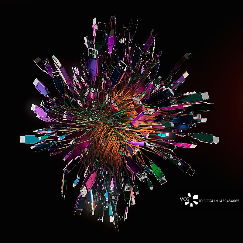 USB有线电子绳索花束创意概念CGI图片素材