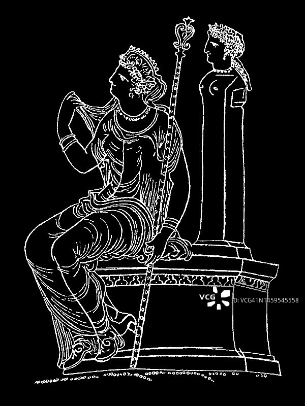 公元前3世纪大流士一世时期花瓶上的人物老雕刻插图 - 战争委员会成员图片素材