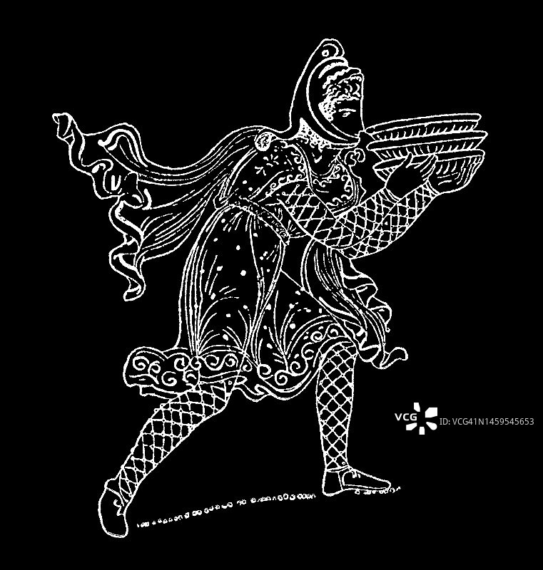 公元前3世纪大流士一世时期花瓶上的人物老雕刻插图 - 战争委员会成员图片素材