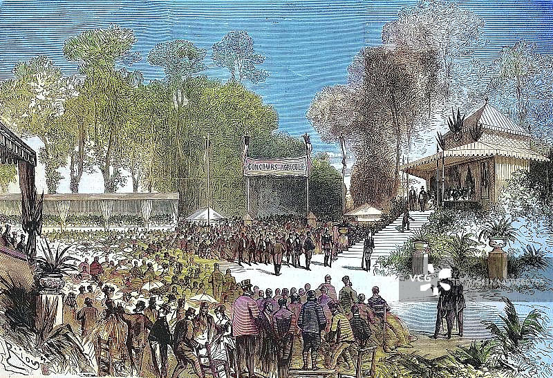 拿破仑三世皇帝和皇后1868年法国鲁昂之旅，农业竞赛颁奖，历史，19世纪原版数字修复复制品，确切原始日期未知图片素材