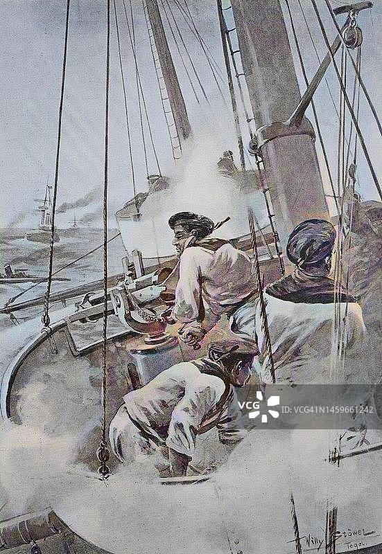 海军巡洋舰的战斗任务，1880年，德国，战舰，历史，19世纪原版数字修复复制品图片素材