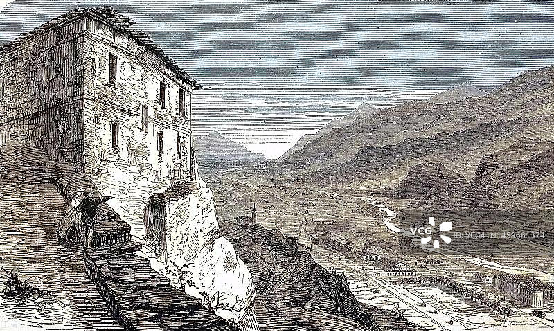 蒙塞尼山口，1868年蒙塞尼铁路线视图图片素材