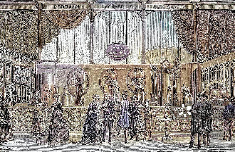 1868年勒阿弗尔国际展览会碳酸饮料生产机数字修复再现图片素材