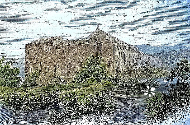 克罗地亚洛克鲁姆岛拉科罗马修道院旧址：1869年由哈布斯堡的马克西米利安大公改建为城堡图片素材