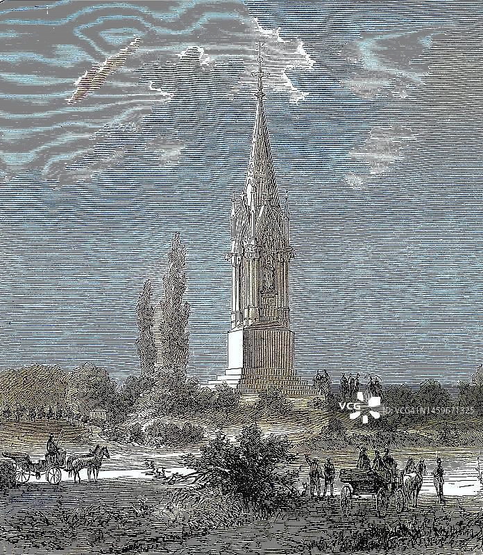 阿沙芬堡战役纪念碑，德意志战争，1866年7月14日，德国，历史照片，数码修复图片素材