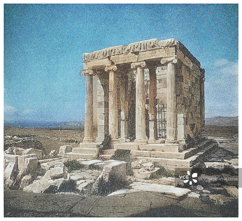 雅典卫城雅典娜·尼刻神庙古版画图片素材