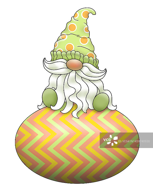 坐在复活节彩蛋上的可爱小矮人插画图片素材