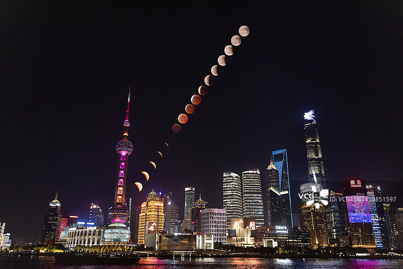 2022年11月8日上海市的完整月食演变图片素材