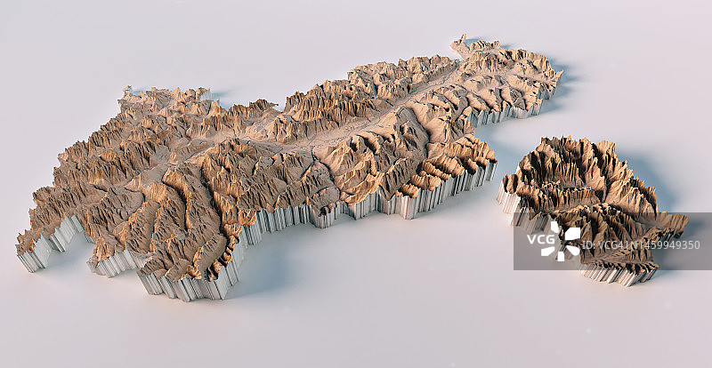 奥地利蒂罗尔邦地形图3D中性视角图片素材