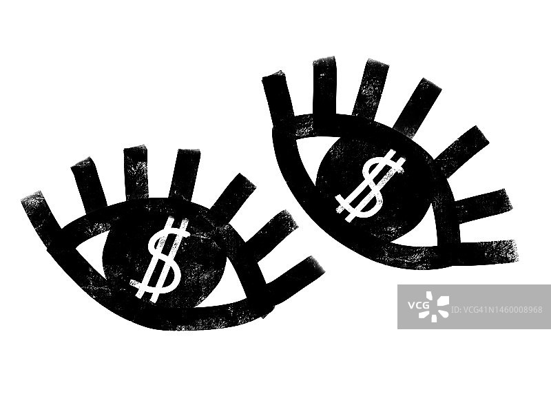 白色背景上带有美元符号的简约艺术风格黑色眼睛图片素材