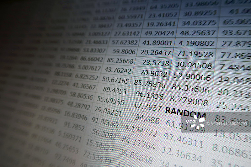 显示器上随机数字网格中的单词“RANDOM”图片素材