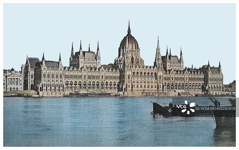 匈牙利布达佩斯国会大厦古老雕刻插图图片素材