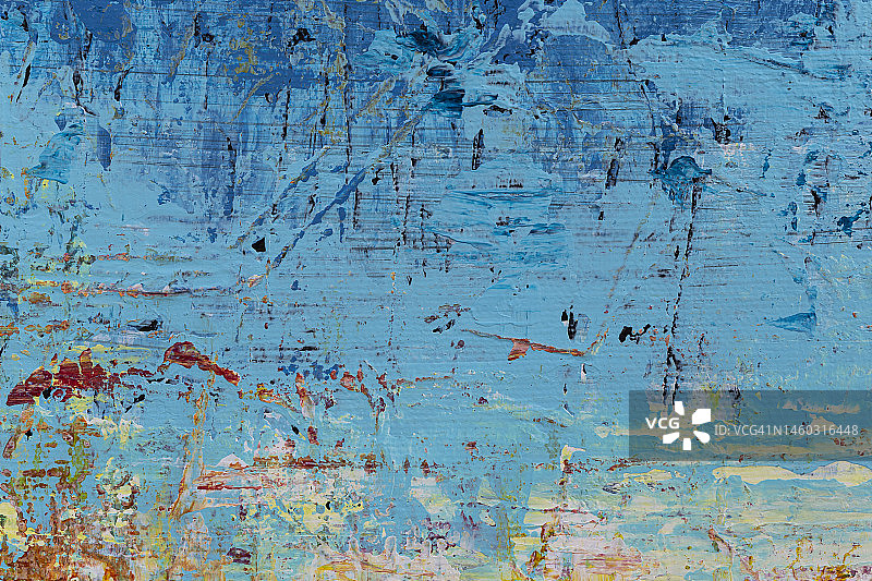 抽象的蓝、浅蓝、红和白色丙烯颜料背景的微距特写图片素材