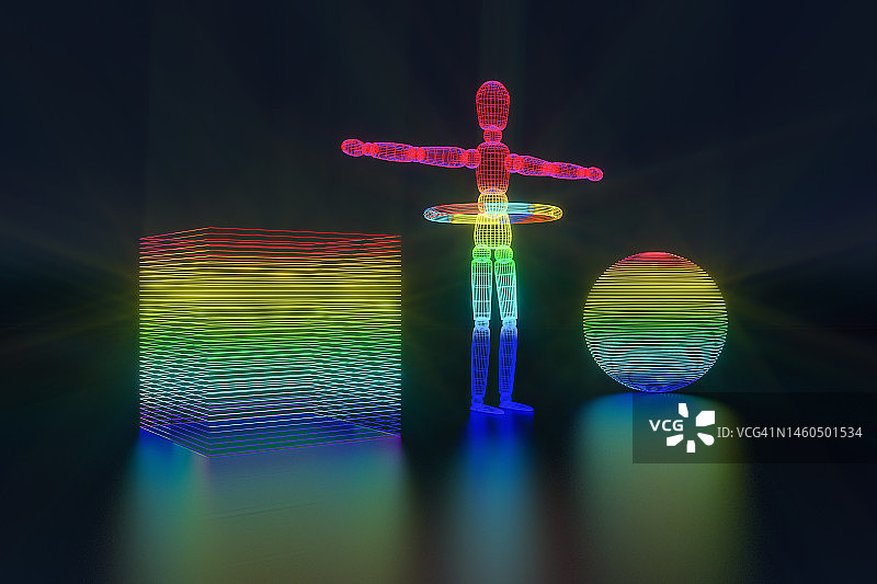 线框娃娃和黑色背景图片素材