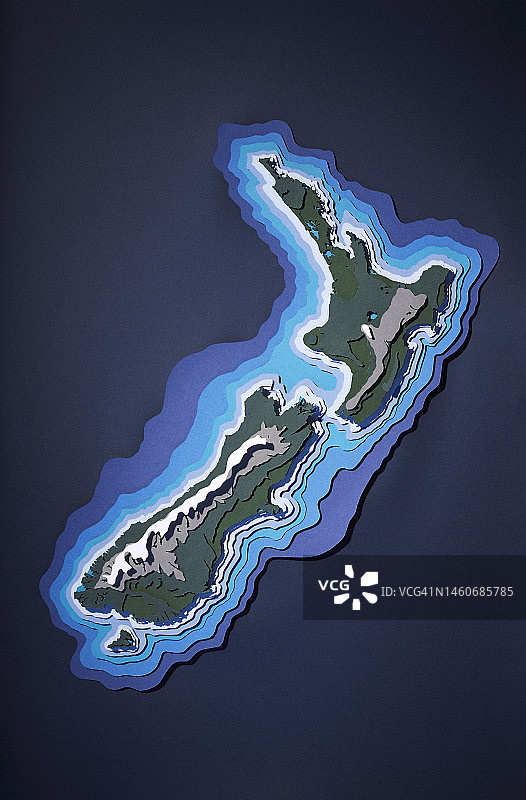 新西兰地形剪纸地图图片素材