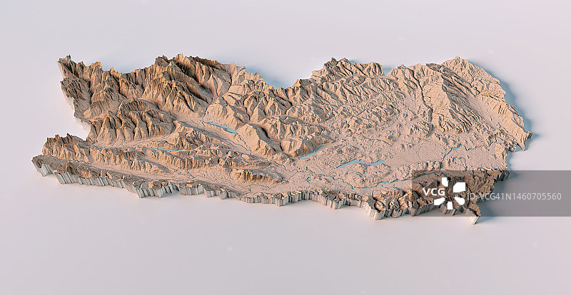 奥地利克恩顿州地形图3D中性隔离视图图片素材