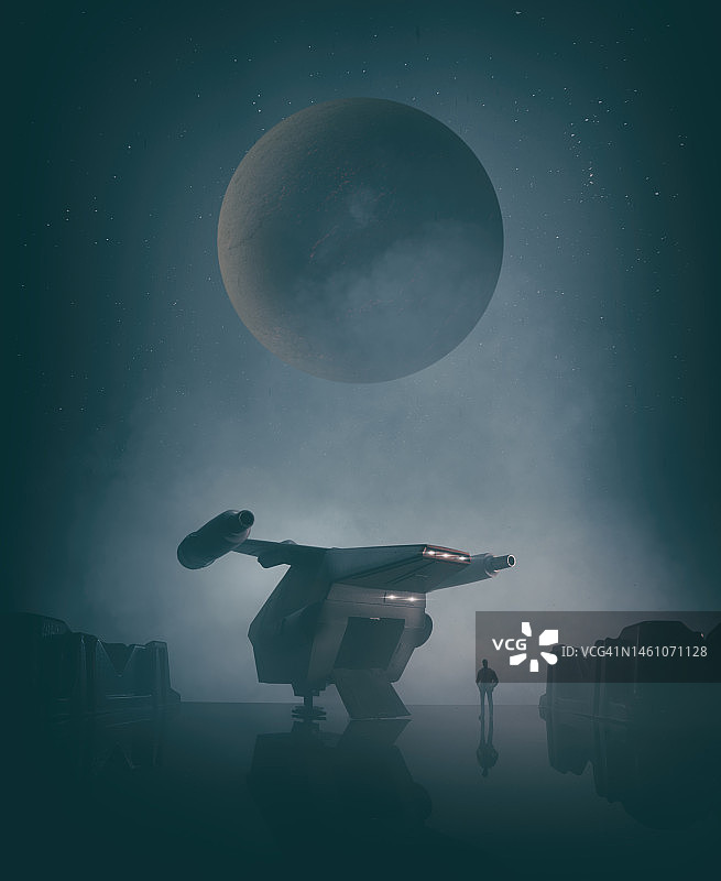 未来太空站的小型货运飞船图片素材