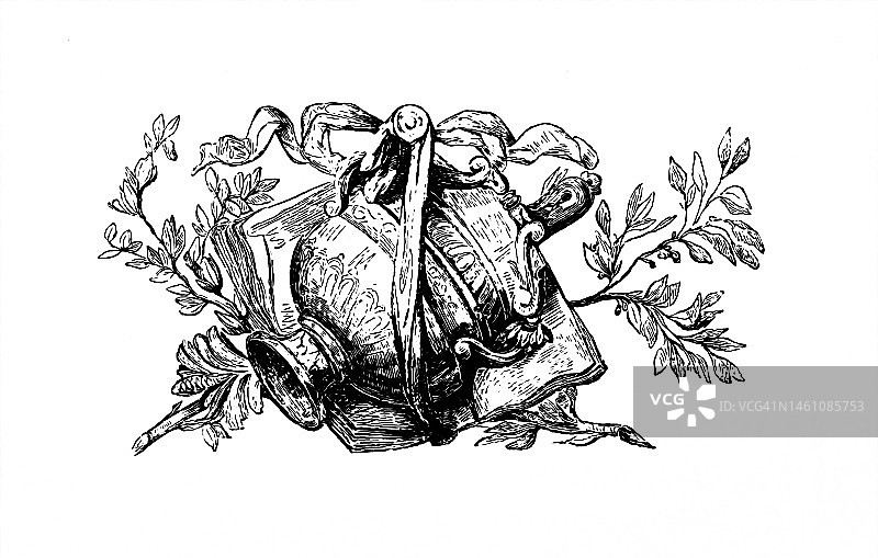 装饰花瓶的旧版雕刻插图图片素材