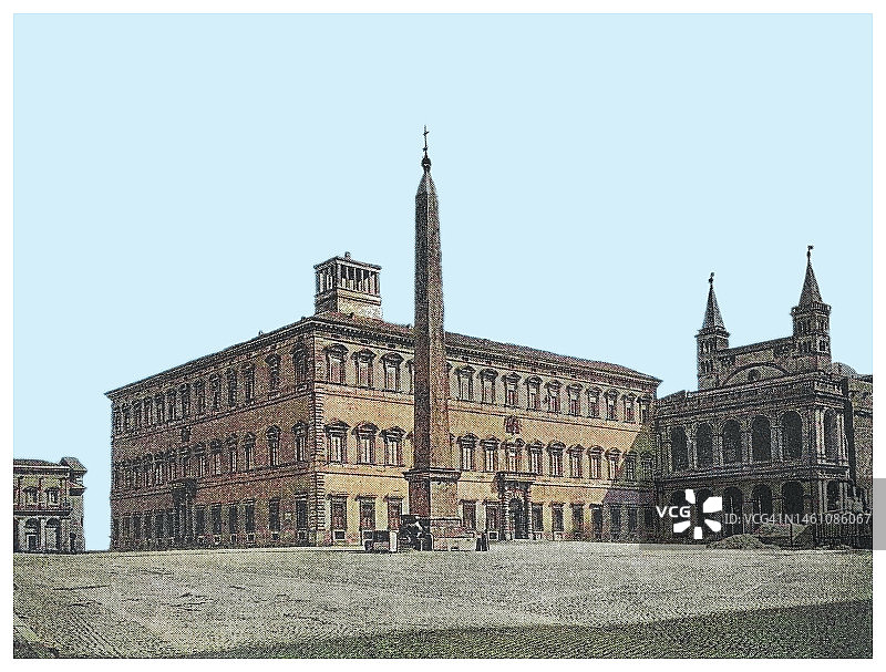 拉特朗宫、拉特朗宗座宫——罗马东南部主要的教皇住所古老雕刻插图图片素材