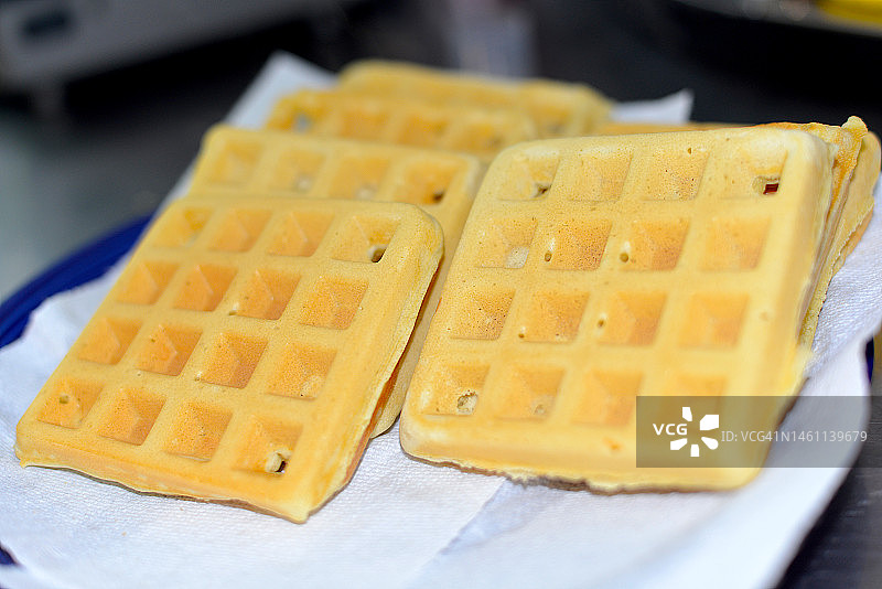 手工比利时华夫饼特写图片素材