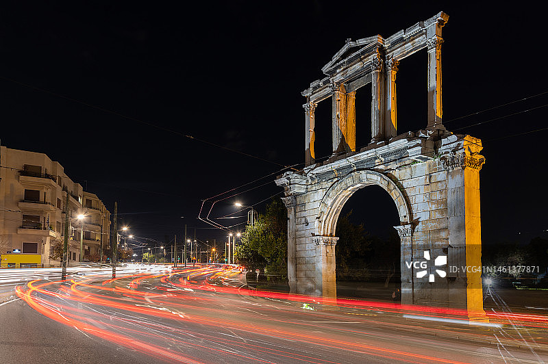 雅典哈德良拱门夜景图片素材