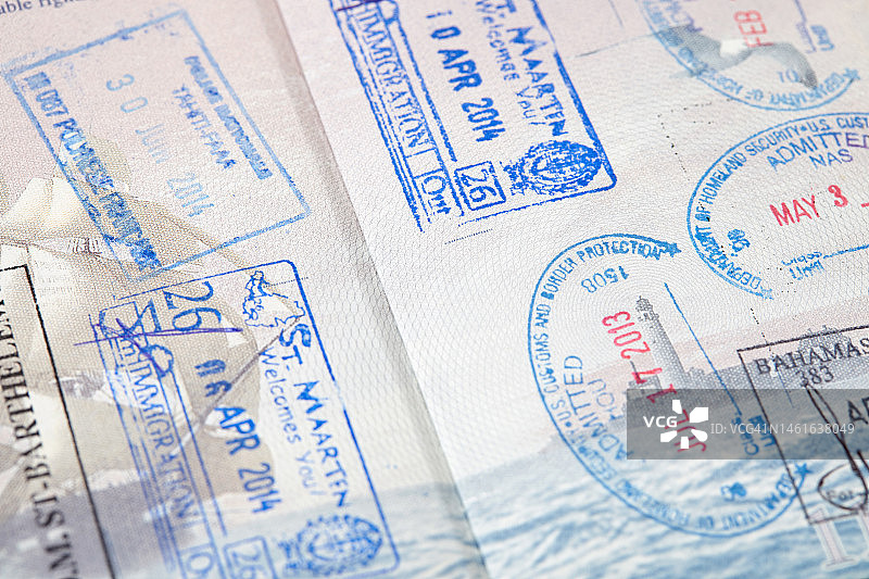 护照印章特写图片素材