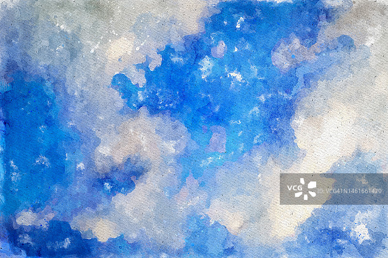 水彩蓝天白云绘画背景数字插画图片素材