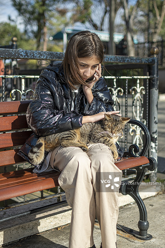 和猫玩耍的美丽女人图片素材