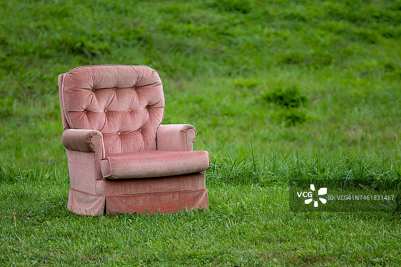 草地上的粉红色扶手椅图片素材