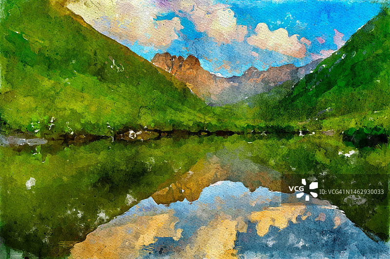 格鲁吉亚高加索山脉夏季尤塔山谷抽象水彩画图片素材