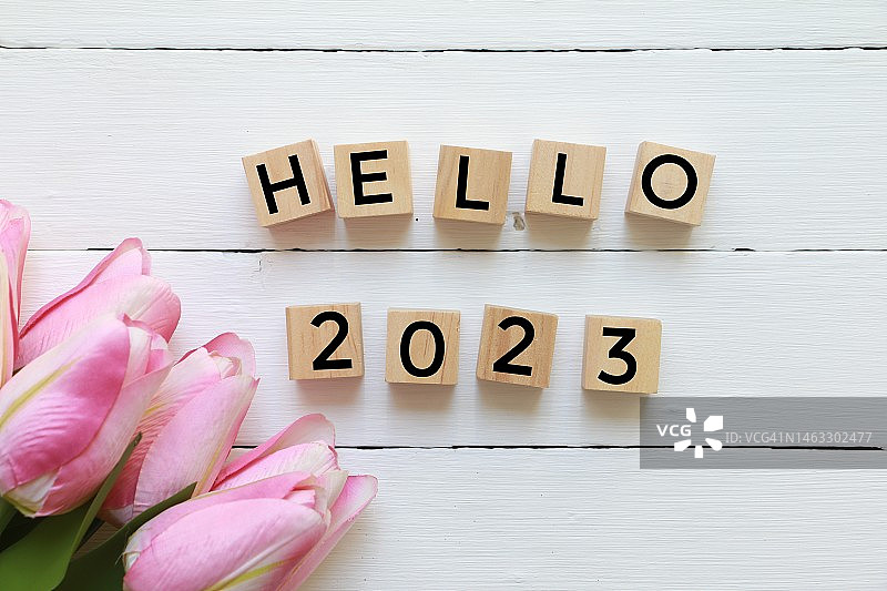 木块上的Hello 2023文字图片素材