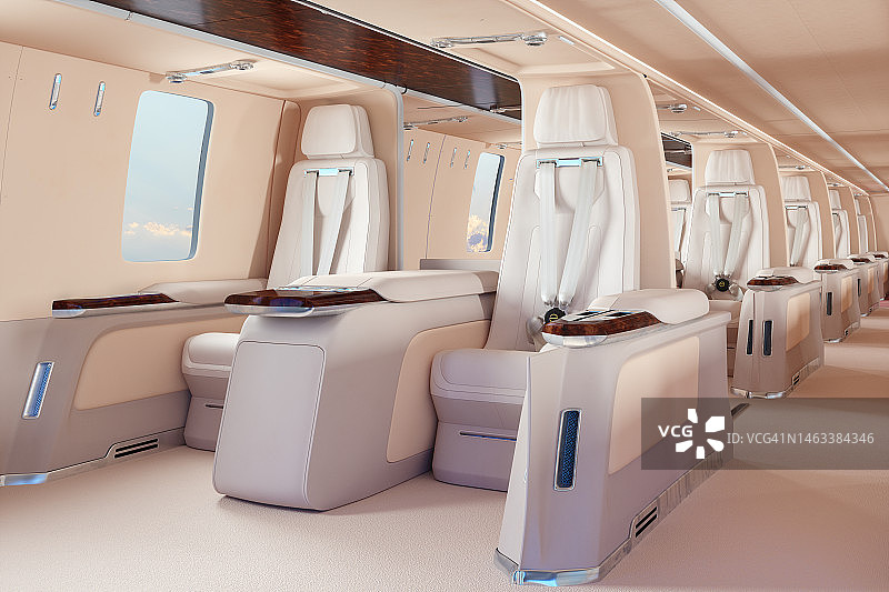 私人喷气式飞机内部空座特写图片素材