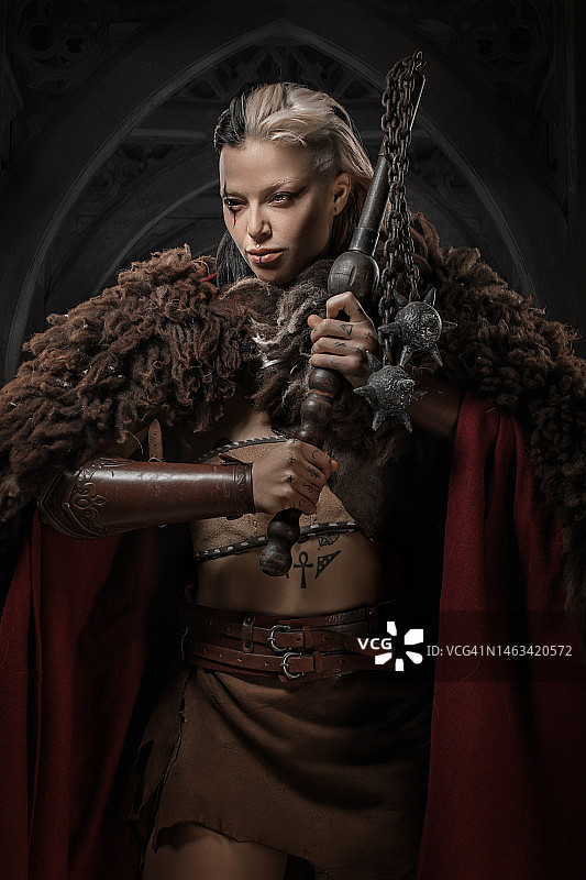 美丽的棕发维京女战士图片素材