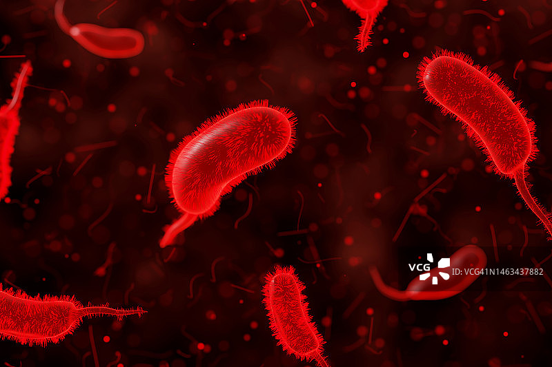黑色背景上的红细胞和癌细胞，中毒感染概念医学保健3D图片素材