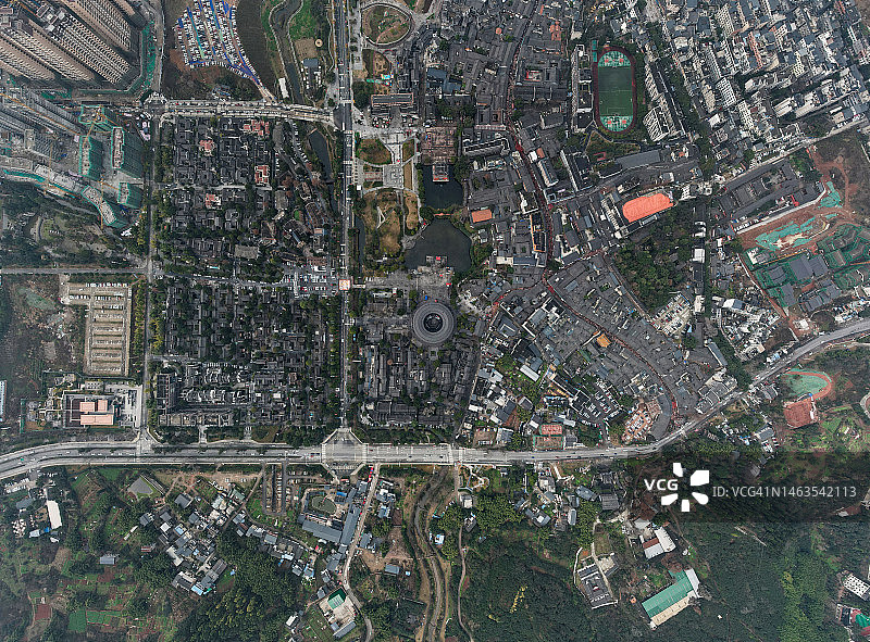 俯瞰四川成都客家古镇全景图片素材