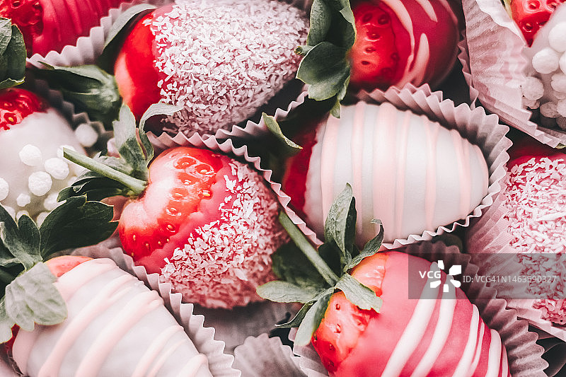 各种蘸酱草莓的特写照片图片素材