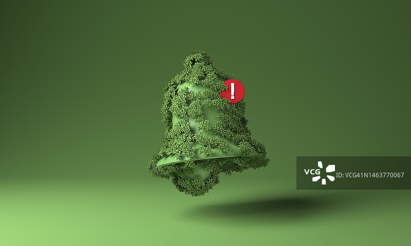 绿色背景下被植物覆盖的通知铃铛图标图片素材