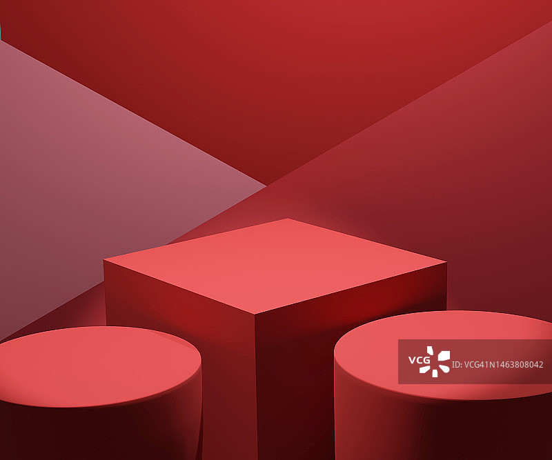 用于产品展示的红色领奖台，3D渲染图片素材