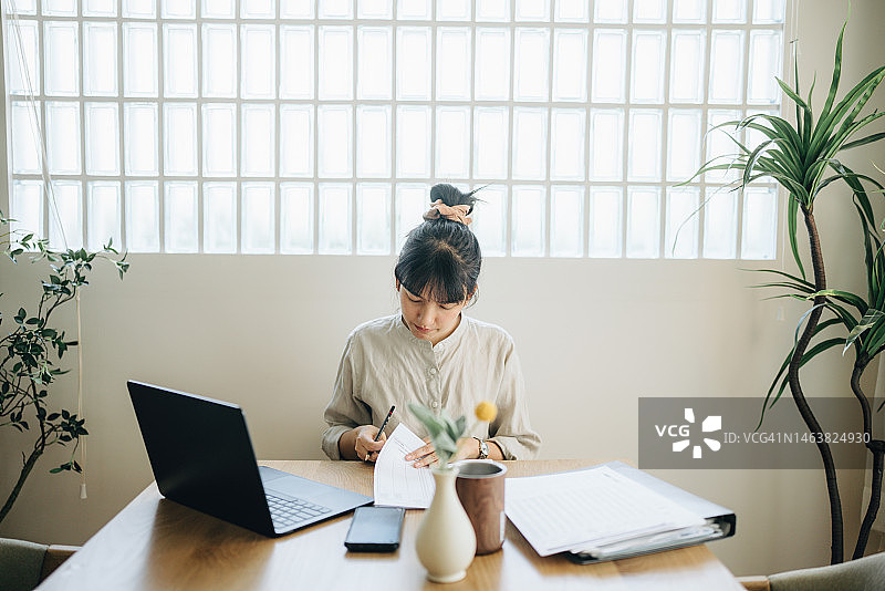 在家工作以及与税务代理进行在线咨询的妇女图片素材