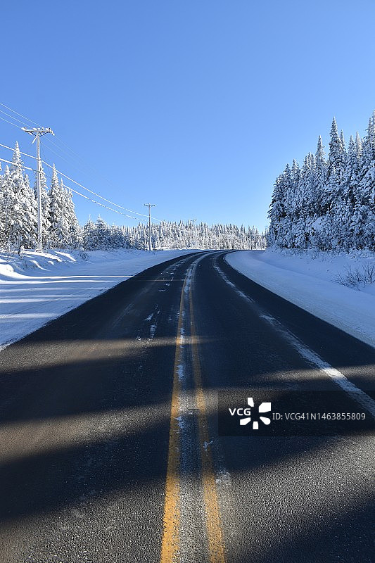 加拿大空旷的道路与晴朗的蓝天图片素材